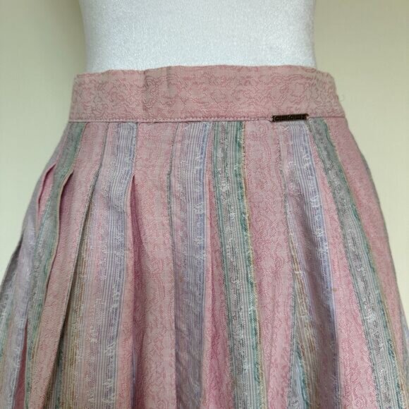 Vintage Geiger Pastel Midi Skirt Size 4 Pink Striped Pleated Cottage Grandma - Picture 5 of 8